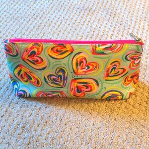 Clinique Makeup Green Cosmetic Bag with Hearts NWOT